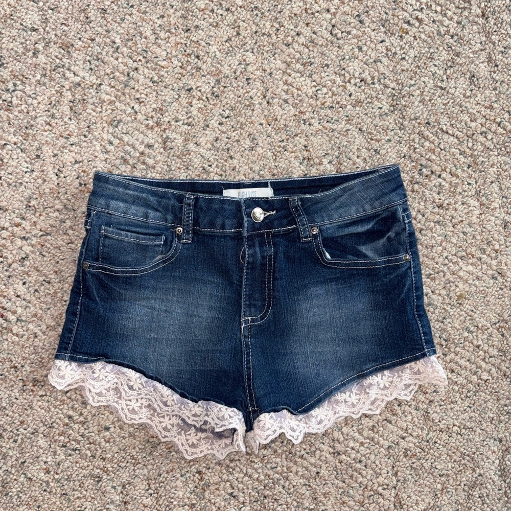 Denim Lace Trim Shorts